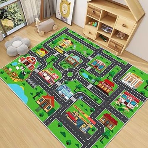 Kids Carpet Car Play Rug, City Life Traffic Road Kids Rug Playmat,Non Slip Children Educational Game Car Mat Area Rug for Playroom Baby Toddler Boys Bedroom Classroom (78.7X59 INCH, Style 1)