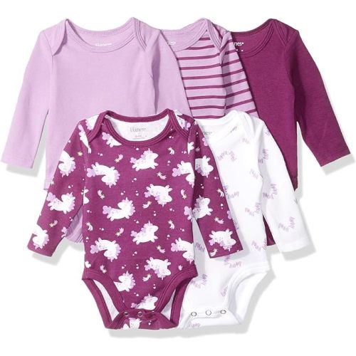 Hanes Baby Long Sleeve Bodysuit, Ultimate Flexy Bodysuits Boys & Girls, 5-Pack