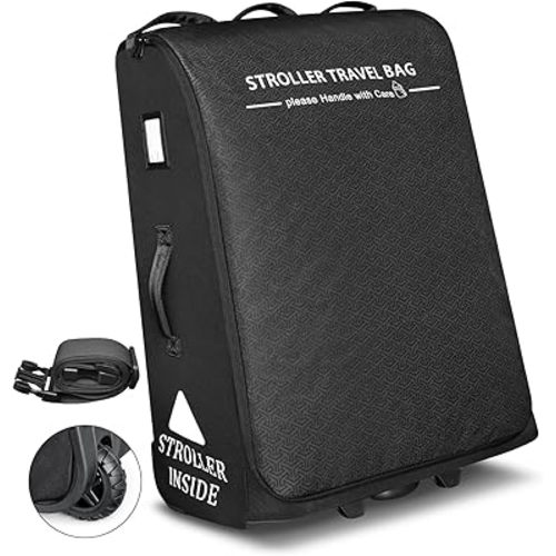 RAYMACE Padded Stroller Travel Bag for Airplane,Stroller Gate check bag with Wheels Compatible with UPPAbaby Vista,Vista V2,Cruz,Cruz V2, Travel Safe Protection Storage Bag,Patterned Design,Black