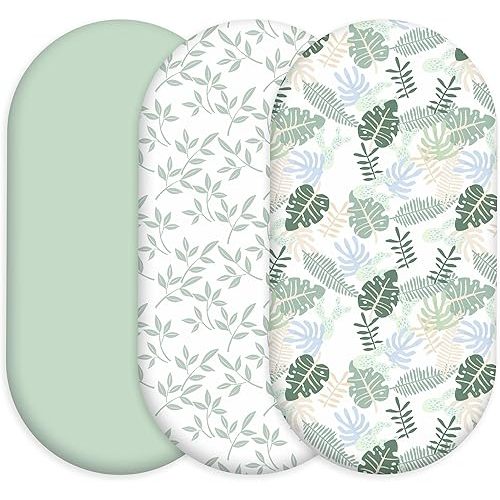 Baby Bassinet Sheets 3 Pack, Fitted Mattress Sheets for Boys & Girls, Ultra Soft Breathable, Universal Compatible with Halo Bassinest Swivel Sleeper(Sage Green, 32x16 Inch)