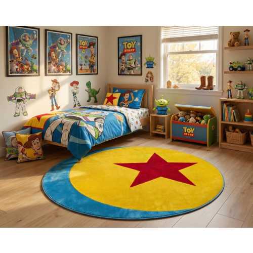 Pixar Ball Rug Toy Story Rug, Luxo Ball Round Carpet, Soft Velveteen Kids Playroom Rug, Disney World Home Decor, Red Star Yellow Blue Rug