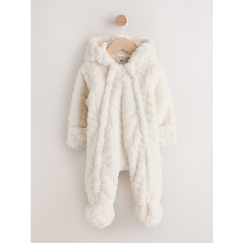 White Faux Fur Hooded Baby Pramsuit (0mths-2yrs)