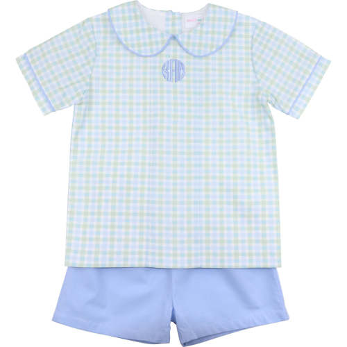 Blue And Green Check Short Set