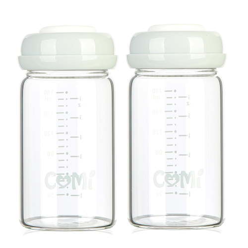 Wide Neck Baby Bottle,Glass Breastmilk Storage Bottles, 6oz with Screw Ring Sealing Disk; Re-markable Sealing Disc. BPA Free, Fits Breast Pumps & Nipples (2 Gray Lids)