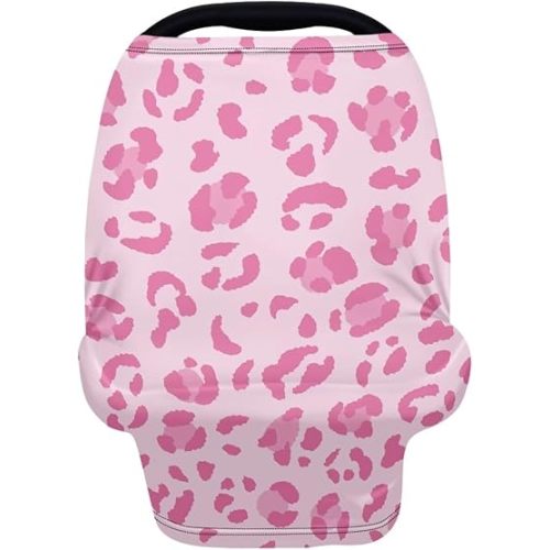 Forchrinse Pink Leopard Print Car Seat Cover for Babies Girls Breastfeeding Nursing Cover Infant Carseat Canopy Stroller Cover Soft and Breathable