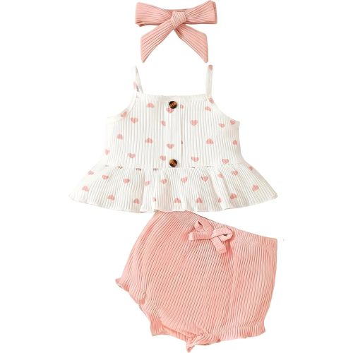 VARMILO Toddler Girls Short Sets,Single Shoulder Ruffle Tank Top and Floral Bow Shorts Set for Summer Casual Wear