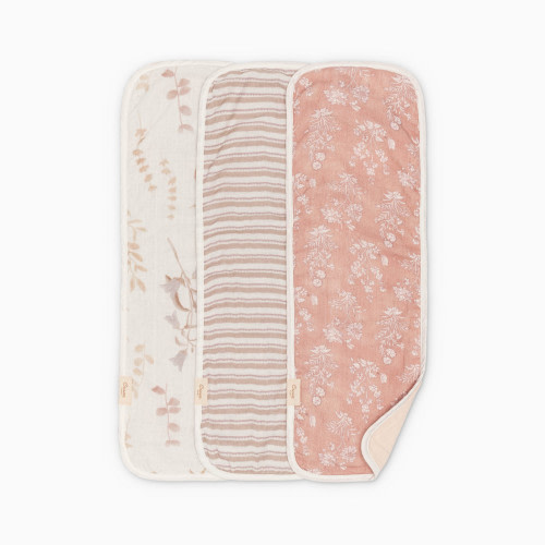 Crane Baby Cotton Muslin Baby Burp Cloth Set (3 Pack) - Violet Floral