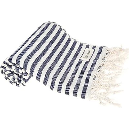 Bersuse 100% Cotton Malibu Turkish Towel - 37x70 Inches, Dark Blue