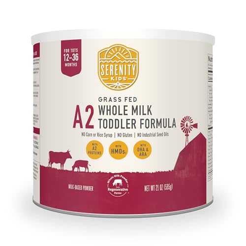 Serenity Kids 12-36 Month A2 Whole Milk Toddler Formula Powder - Organic Grass-Fed Whole Milk - Easier-to-Digest A2 Toddler Formula - DHA & ARA Prebiotics & Nucleotides for Baby Essentials - 21 Oz
