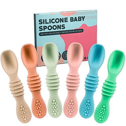 Silicone Baby Spoons First Stage Infant Feeding Spoon for Baby Led Weaning BPA Lead Phthalate and Plastic Free, Great Gift Set