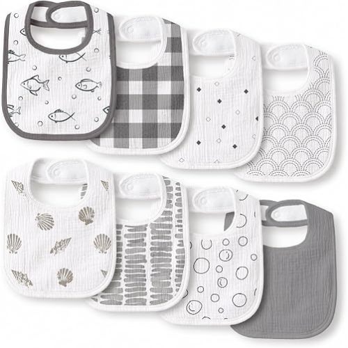 Muslin Bibs for Baby Boy Girl, Adjustable Fit for Drooling and Teething