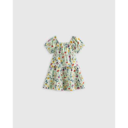 Girl's 100% Organic Cotton Poplin Tiered Dress in Botanical Floral