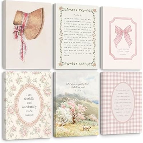 Christian Nursery Wall Art Bible Verse Canvas Wall Decor Pink Vintage Girls Nursery Poster Scripture Floral Bow Print Coquette Room Decor Pictures Jesus Artwork for Bedroom 12x16x6 Inch Wrapped Canvas