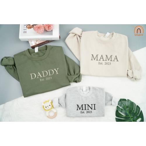 Embroidered Family Matching Sweatshirt, Mom And Baby Matching Hospital Outfits, Cute Mommy And Me, Dad And Baby Matching