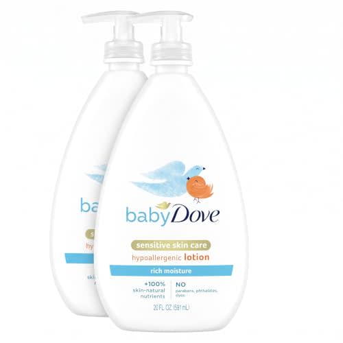 Baby Dove Sensitive Skin Care Body Lotion For Delicate Baby Skin Rich Moisture With 24-Hour Moisturizer, 20 fl oz (Package May Vary) (Pack of 2)