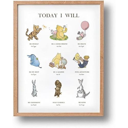 Winnie Nursery Wall Decor for Boys and Girls, Christian Gifts, Pooh Poster-Today I Will, 11 * 14inch Adorable Poster Decor for Baby Room