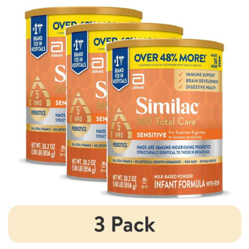 (3 pack) Similac 360 Total Care Sensitive Baby Formula Powder, Has 5 HMO Prebiotics, 30.2-oz Tub