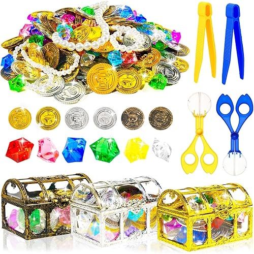 Bbiamsleep 260 Pcs Pirate Sensory Bin Filler Fine Motor Skills Counting Sorting Pirate Gems Pirate Party Decorations Sensory Bin Items for Pirate Sorting Counting Training
