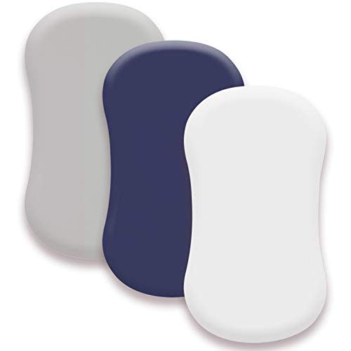 AMROSE 3 Pack Heavenly Soft Bassinet Sheets for Baby Girls Boys, Universal Fitted for Various Cradle and Bassinet Mattress Pad, Silk Touch Gentle Breathable Microfiber, White & Gray & Navy Blue