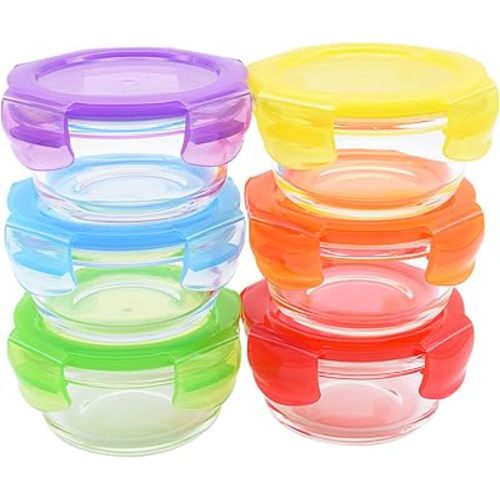 ARSUK 8oz Glass Food Storage Containers with Airtight BPA-Free Lids 6 Pack, 1 Cup Small Glass Freezer Containers for Sauce, Sides, Meal Prep - Reusable & Dishwasher Microwave Fridge Freezer Safe