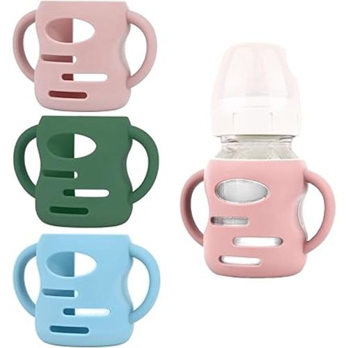 3 Pack Silicone Sleeves Compatible with Dr Brown Wide-Neck Glass Baby Bottles 5OZ/150mL, 100% Silicone Handles for Sippy Cups for Toddlers 1-3, Anti Breakage (5 OZ)