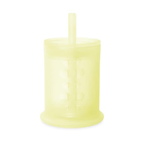 Olababy Silicone Training Cup with Straw Lid | Babies Water Drinking Cup | 6+ Mo Infant To 12-18 Months Toddler | Sippy Cup For Kids & Smoothie Cup | Baby Led Weaning (Lemon, 5 oz)