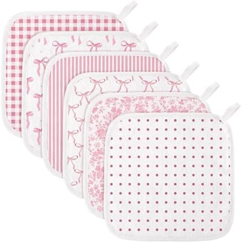 Batiyeer 6 Pack Pink Bow Baby Washcloths for Newborn 10 x 10'' Soft Wash Cloths for Baby Girls, Absorbent Infant Face Cloths or Towels, Burp Cloth, Reusable Babies Wipes for Toddler Kids, 6 Styles