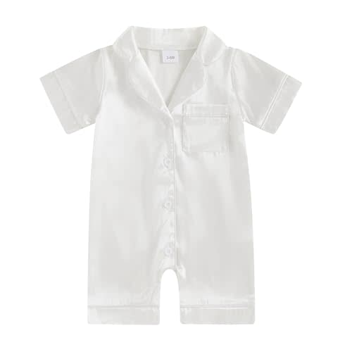Multitrust Newborn Baby Boy Girl Silk Pajamas Short Sleeve Button Up Satin Pjs One Piece Romper Onesie Shorts Baby Sleepwears