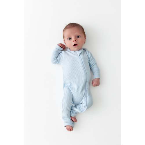 Ribbed Zipper Romper in Breeze