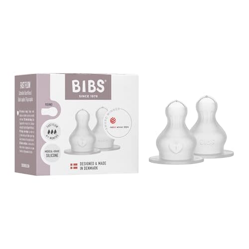 BIBS Bottle Nipple 2-Pack. Anti-Colic. Extra Nipples for BIBS Baby Bottles. Round Nipple. - Silicone, Fast Flow