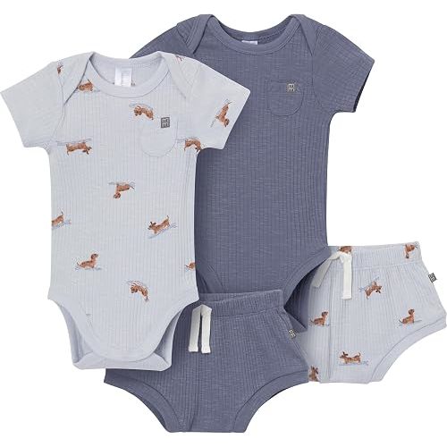 Modern Moments by Gerber Baby Unisex Short Sleeve Bodysuit and Shorts Set, Surfing Dachshund, 18 Months
