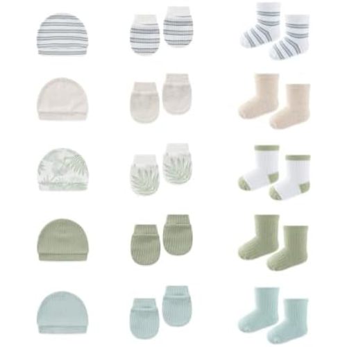 15 Pack Infant Hats Gloves Socks Unisex Baby Boy Girl Accessories Set Cotton New Born Caps Mittens