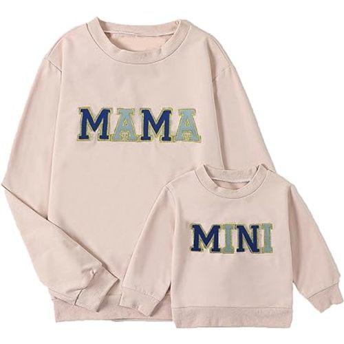 Mommy and Me Matching Outfits Letter Print Crewneck Pullover Sweatshirt Long Sleeve Shirt Tops Baby Clothes