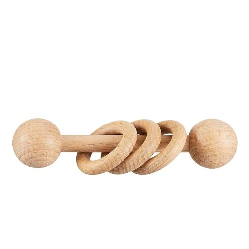 Wooden Baby Rattle, Newborn Wooden Rattle Toy, Natural Wooden Montessori Baby Grip 3 Ring Toy, Baby Gift Toy, Wood Rattle-2