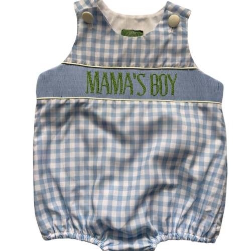 Mama’s Boy Hand Smocked Bubble | Blue Gingham Boutique Baby Outfit