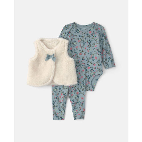 Baby Girl 3-Piece Floral Teddy Fleece Layering Set - Blue/Cream | Carter's