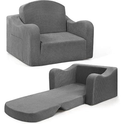 aodisman 2-in-1 Kids Chair and Couch,Thick Cozy Corduroy Kids Sofa,Grey