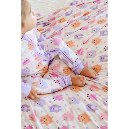 Double-Sided Bamboo Blanket in Mini Monsters Pink | Caden Lane