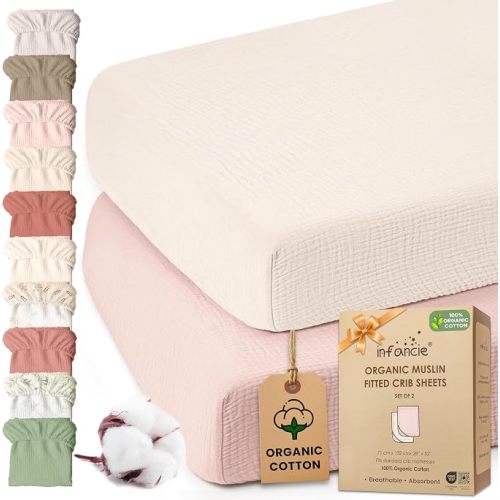 100% Organic Cotton 2 PK Baby Muslin Crib Sheets Unisex 28x52 in