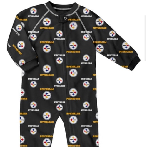 Pittsburgh Steelers BLACK Baby Raglan Romper Pajamas - 13348272
