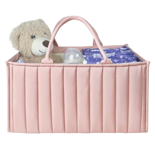 BISENKID Baby Diaper Caddy Organizer - Newborn Essentials Must Haves A Baby Registry Search Favorite, Perfect for Storing Diapers, Wipes, And More Baby Shower Gifts Mauve Pink