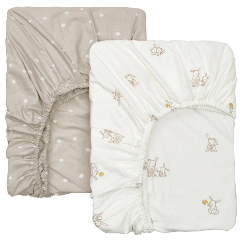 LEN Crib fitted sheet - white beige/dot pattern bunny pattern 70x132 cm (27 1/2x52 ")