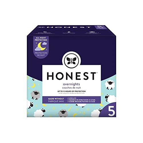 The Honest Company Clean Conscious Overnight Diapers | Plant-Based, Sustainable | Sleepy Sheep | Club Box, Size 5 (27+ lbs), 44 Count