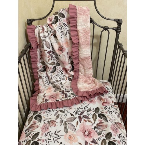 Baby Girl Floral Crib Bedding Set, Girl Baby Bedding, Rose Pink, Mauve Baby Bedding, Dusty Rose Crib Skirt, Floral Crib Sheet - Etsy