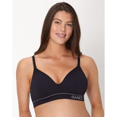 Hanes Maternity Women's Rib Nursing Bralette 2 Black M