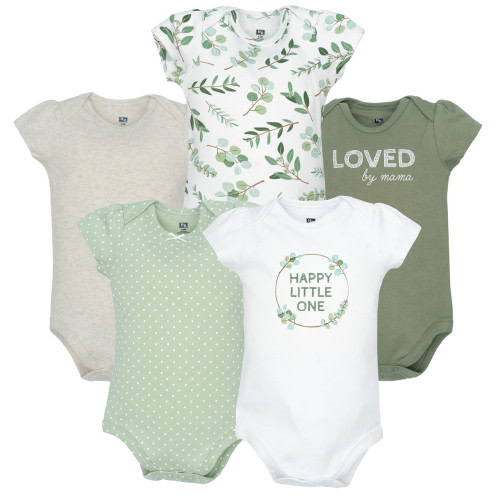 Hudson Baby Cotton Bodysuits 5-Pack, Eucalyptus