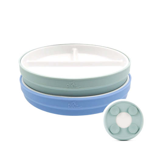 7.8"/20cm Porcelain White Divided Plates with Silicone Suction Sleeves