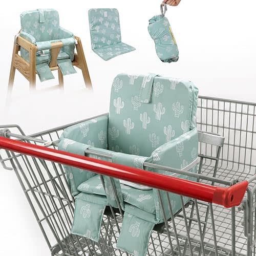 Padded Shopping Cart Seat Cover for Baby, Green Cactus