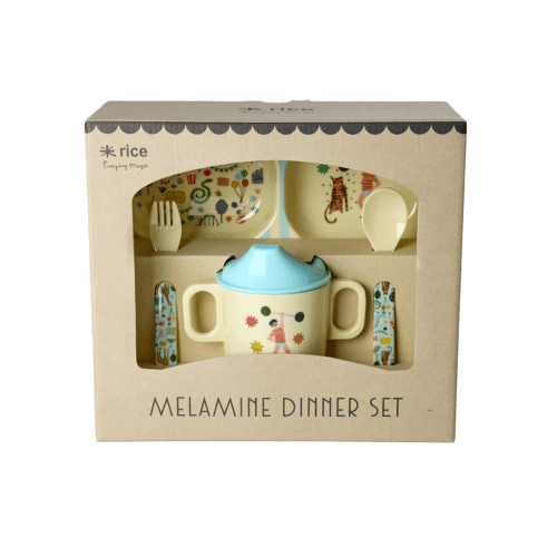 Melamine Baby Dinner Set in Gift Box - Fun Fair Print - Mint - 4 pcs