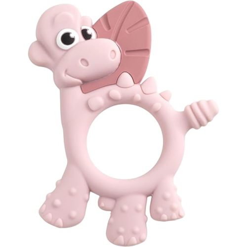 Bibado - Dotty The Dinosaur Teething Toys, Blush - Multi-Sensory Teether - BPA Free Baby Toy - Strengthen Mouth Muscles & Learn Feeding - Dentist Approved - Baby Essentials & Baby Toys - 3 Months+